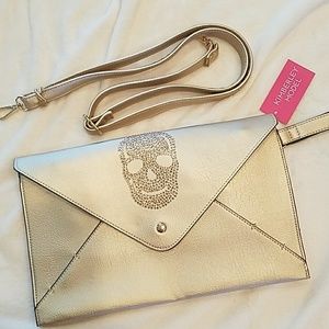 Gold Crystal Skull Wristlet Clutch